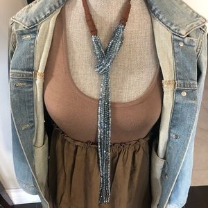 Denim Blues Cut Crystal/Brown Suede Lariat Necklace-Boutique